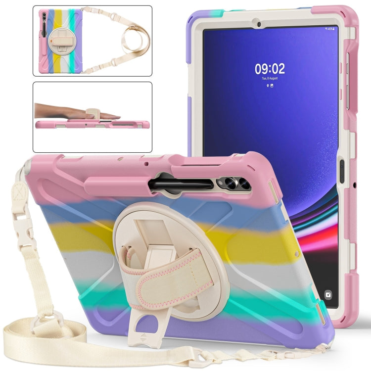 For Samsung Galaxy Tab S7 FE T730 / S7+ / S9+ /S8+ Silicone + PC Protective Case with Holder & Shoulder Strap(Colorful Pink) - Other Galaxy Tab PC by PMC Jewellery | Online Shopping South Africa | PMC Jewellery | Buy Now Pay Later Mobicred