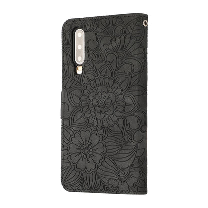 For Huawei P30 Skin Feel Embossed Sunflower Horizontal Flip Leather Case with Holder & Card Slots & Wallet & Lanyard(Black) - Huawei Cases by PMC Jewellery | Online Shopping South Africa | PMC Jewellery