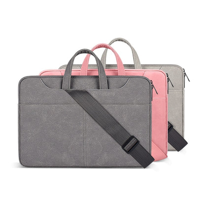 ST06SDJ Frosted PU Business Laptop Bag with Detachable Shoulder Strap, Size:15.6 inch(Dark Gray) - 15.6 - 17 inch by PMC Jewellery | Online Shopping South Africa | PMC Jewellery | Buy Now Pay Later Mobicred