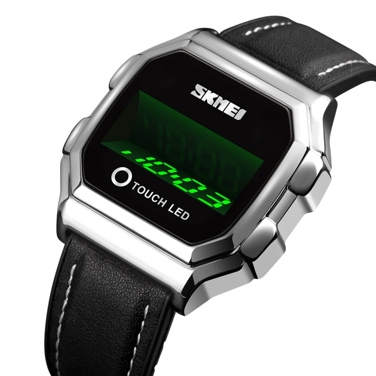 SKMEI 1650 Leather Strap Version LED Digital Display Electronic Watch with Touch Luminous Button(Silver) - free shipping - PMC TechLife - Order now!