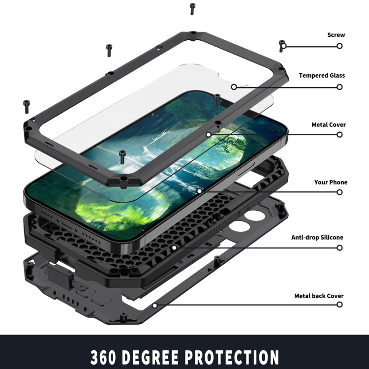 For iPhone 13 mini R-JUST Sliding Camera Shockproof Life Waterproof Dust-proof Metal + Silicone Protective Case with Holder (Black) - free shipping - PMC TechLife - Order now!