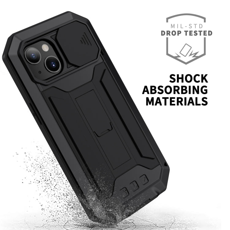 For iPhone 13 mini R-JUST Sliding Camera Shockproof Life Waterproof Dust-proof Metal + Silicone Protective Case with Holder (Black) - free shipping - PMC TechLife - Order now!