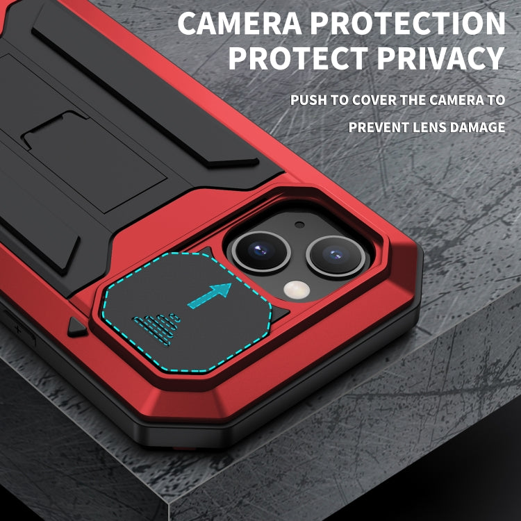 For iPhone 13 mini R-JUST Sliding Camera Shockproof Life Waterproof Dust-proof Metal + Silicone Protective Case with Holder (Red) - iPhone 13 mini Cases by R-JUST | Online Shopping South Africa | PMC Jewellery