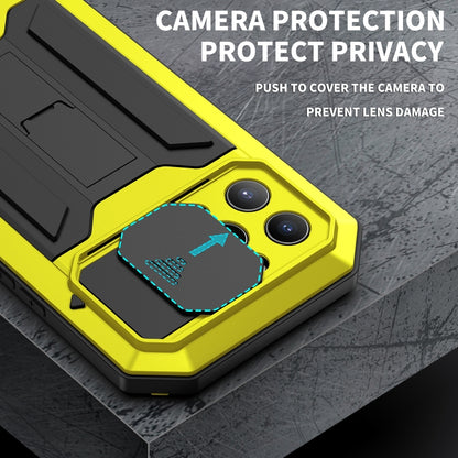 For iPhone 13 Pro R-JUST Sliding Camera Shockproof Life Waterproof Dust-proof Metal + Silicone Protective Case with Holder (Yellow) - iPhone 13 Pro Cases by R-JUST | Online Shopping South Africa | PMC Jewellery