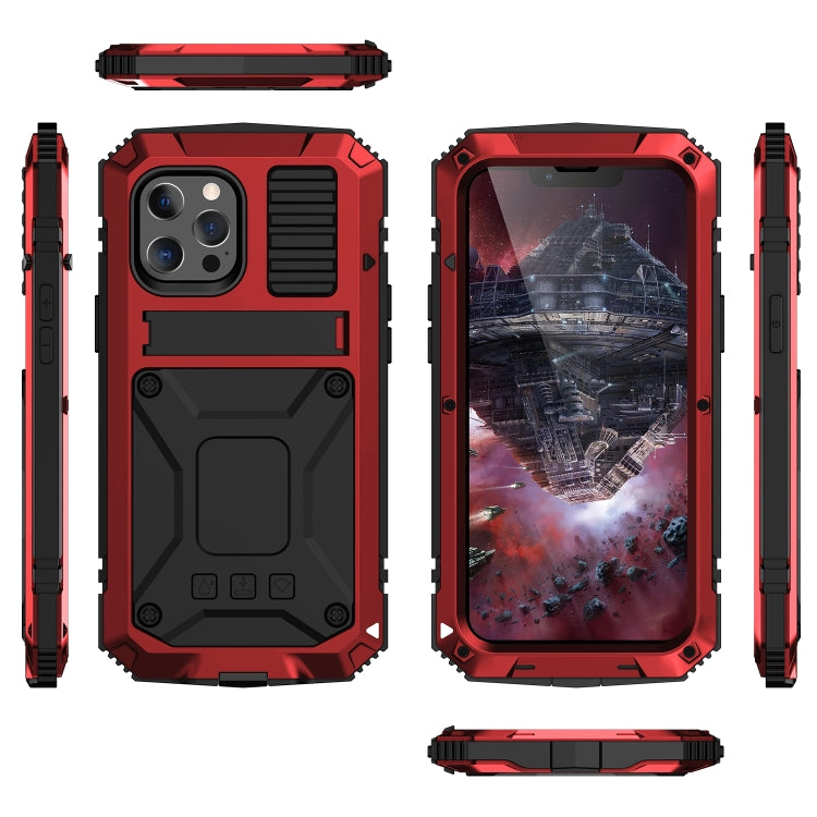 For iPhone 13 mini R-JUST Shockproof Waterproof Dust-proof Metal + Silicone Protective Case with Holder (Red) - iPhone 13 mini Cases by R-JUST | Online Shopping South Africa | PMC Jewellery | Buy Now Pay Later Mobicred