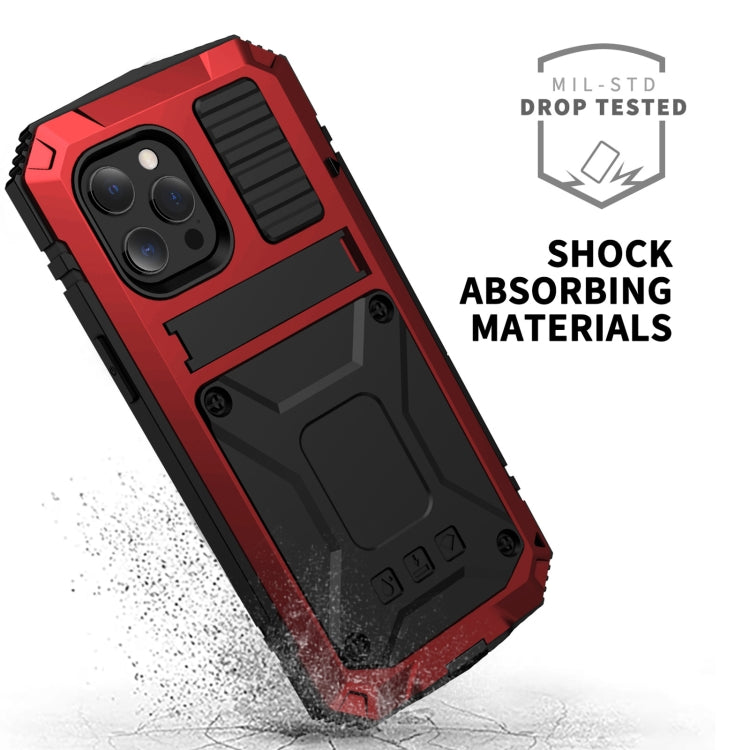 For iPhone 13 mini R-JUST Shockproof Waterproof Dust-proof Metal + Silicone Protective Case with Holder (Red) - iPhone 13 mini Cases by R-JUST | Online Shopping South Africa | PMC Jewellery