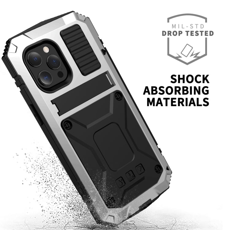 For iPhone 13 mini R-JUST Shockproof Waterproof Dust-proof Metal + Silicone Protective Case with Holder (Silver) - iPhone 13 mini Cases by R-JUST | Online Shopping South Africa | PMC TechLife | Buy Now Pay Later Mobicred