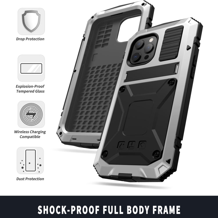 For iPhone 13 mini R-JUST Shockproof Waterproof Dust-proof Metal + Silicone Protective Case with Holder (Silver) - iPhone 13 mini Cases by R-JUST | Online Shopping South Africa | PMC TechLife | Buy Now Pay Later Mobicred