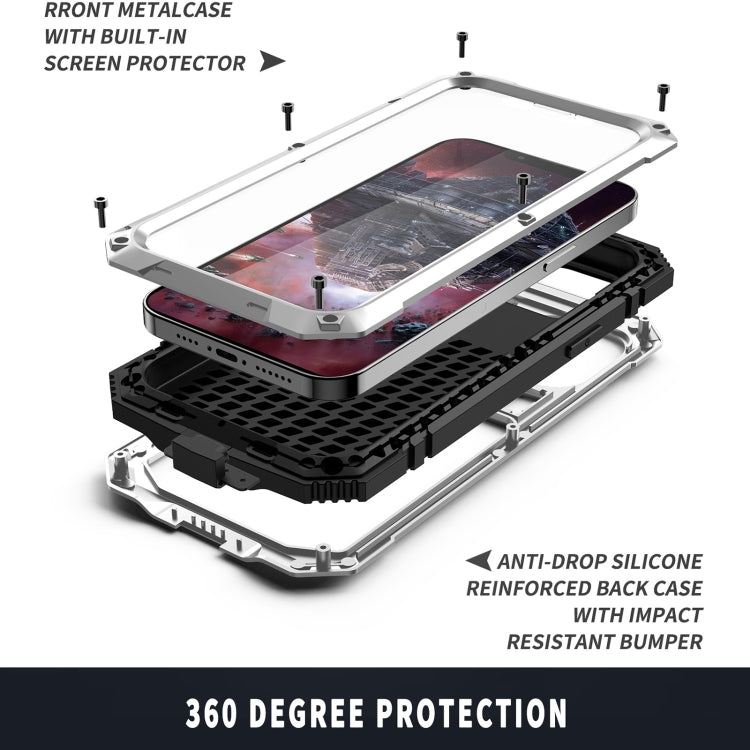 For iPhone 13 mini R-JUST Shockproof Waterproof Dust-proof Metal + Silicone Protective Case with Holder (Silver) - iPhone 13 mini Cases by R-JUST | Online Shopping South Africa | PMC TechLife | Buy Now Pay Later Mobicred