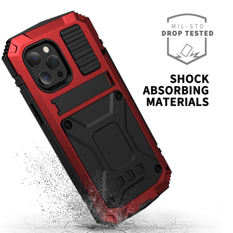 For iPhone 13 R-JUST Shockproof Waterproof Dust-proof Metal + Silicone Protective Case with Holder(Red) - free shipping - PMC TechLife - Order now!