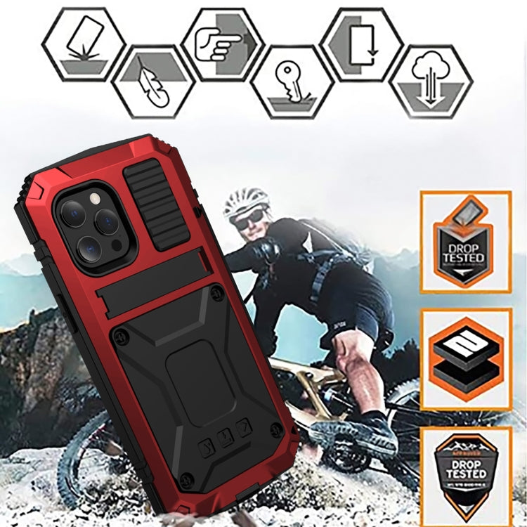 For iPhone 13 R-JUST Shockproof Waterproof Dust-proof Metal + Silicone Protective Case with Holder(Red) - free shipping - PMC TechLife - Order now!