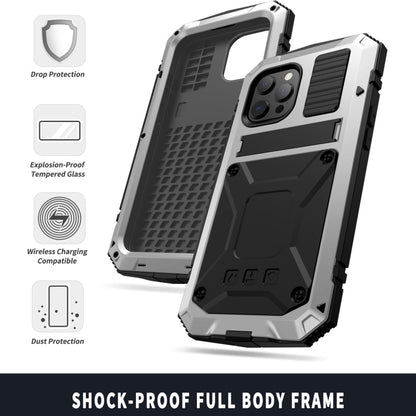 For iPhone 13 R-JUST Shockproof Waterproof Dust-proof Metal + Silicone Protective Case with Holder(Silver) - iPhone 13 Cases by R-JUST | Online Shopping South Africa | PMC Jewellery