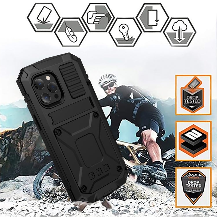 For iPhone 13 Pro R-JUST Shockproof Waterproof Dust-proof Metal + Silicone Protective Case with Holder (Black) - iPhone 13 Pro Cases by R-JUST | Online Shopping South Africa | PMC Jewellery