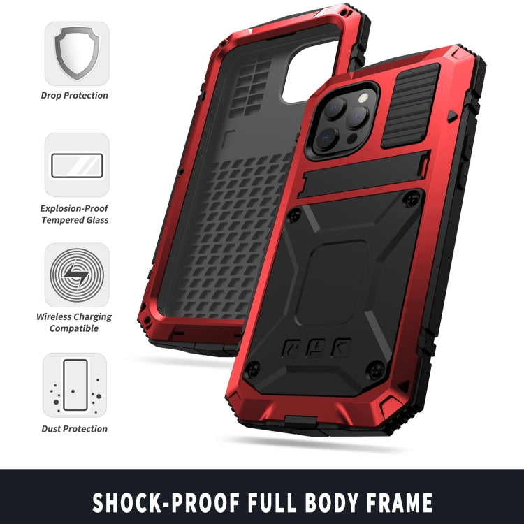 For iPhone 13 Pro Max R-JUST Shockproof Waterproof Dust-proof Metal + Silicone Protective Case with Holder (Red) - iPhone 13 Pro Max Cases by R-JUST | Online Shopping South Africa | PMC Jewellery