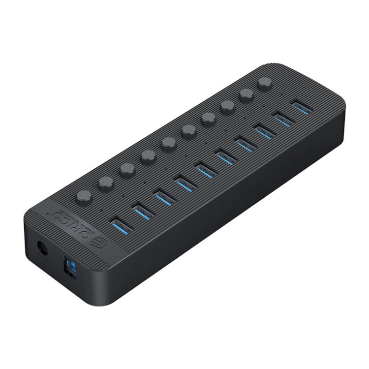 ORICO CT2U3-10AB-BK 10 In 1 Plastic Stripes Multi-Port USB HUB with Individual Switches, EU Plug(Black) - USB 3.0 HUB by ORICO | Online Shopping South Africa | PMC Jewellery | Buy Now Pay Later Mobicred