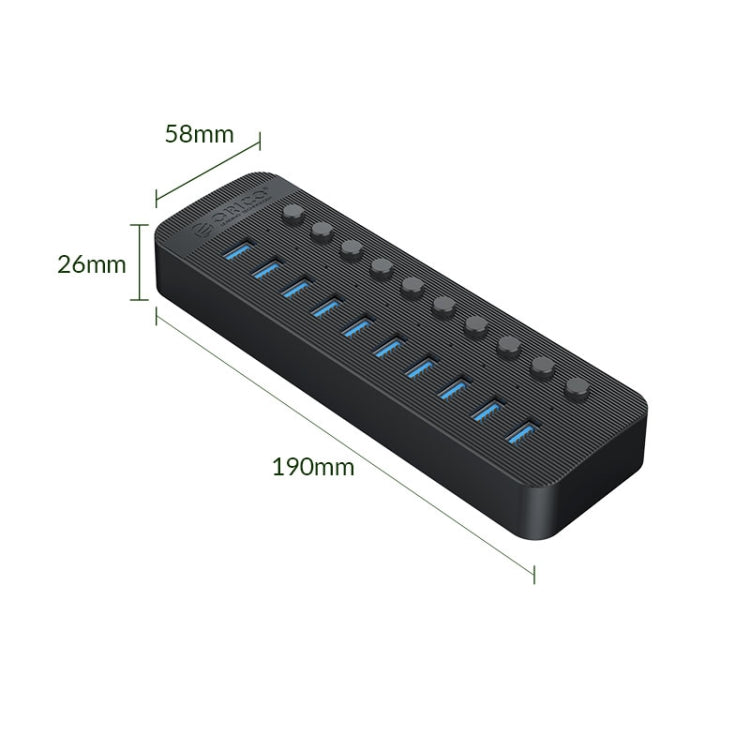 ORICO CT2U3-10AB-BK 10 In 1 Plastic Stripes Multi-Port USB HUB with Individual Switches, EU Plug(Black) - USB 3.0 HUB by ORICO | Online Shopping South Africa | PMC Jewellery | Buy Now Pay Later Mobicred