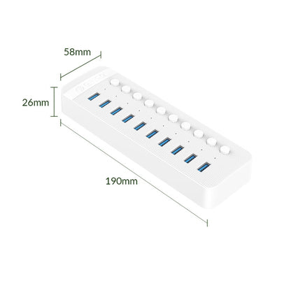 ORICO CT2U3-10AB-WH 10 In 1 Plastic Stripes Multi-Port USB HUB with Individual Switches, EU Plug(White) - USB 3.0 HUB by ORICO | Online Shopping South Africa | PMC Jewellery | Buy Now Pay Later Mobicred