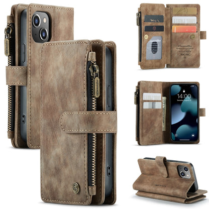 For iPhone 13 mini CaseMe-C30 PU + TPU Multifunctional Horizontal Flip Leather Case with Holder & Card Slot & Wallet & Zipper Pocket (Brown) - iPhone 13 mini Cases by CaseMe | Online Shopping South Africa | PMC Jewellery | Buy Now Pay Later Mobicred