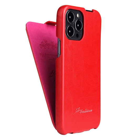 For iPhone 13 Pro Fierre Shann Retro Oil Wax Texture Vertical Flip PU Leather Case (Red) - iPhone 13 Pro Cases by FIERRE SHANN | Online Shopping South Africa | PMC Jewellery