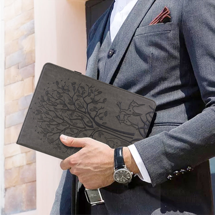 For Huawei MediaPad T3 10 Tree & Deer Pattern Pressed Printing Horizontal Flip PU Leather Case with Holder & Card Slots(Grey) - Huawei by PMC TechLife | Online Shopping South Africa | PMC TechLife | Buy Now Pay Later Mobicred