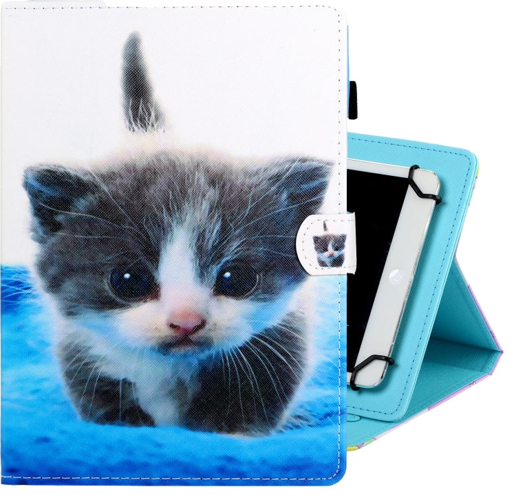 10 inch Universal Colored Drawing Horizontal Flip PU Leather Case with Holder & Card Slot(Blue White cat) - 10 - 11 inch by PMC TechLife | Online Shopping South Africa | PMC TechLife | Buy Now Pay Later Mobicred