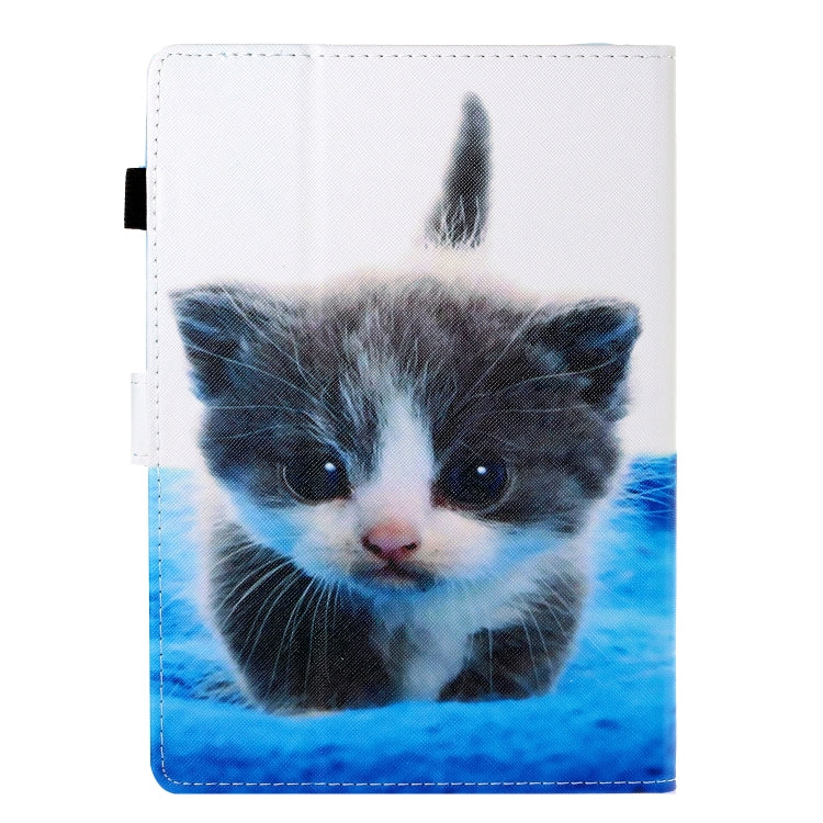10 inch Universal Colored Drawing Horizontal Flip PU Leather Case with Holder & Card Slot(Blue White cat) - 10 - 11 inch by PMC TechLife | Online Shopping South Africa | PMC TechLife | Buy Now Pay Later Mobicred
