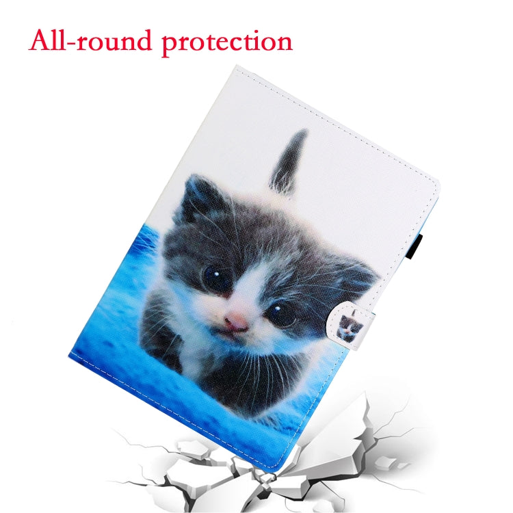 10 inch Universal Colored Drawing Horizontal Flip PU Leather Case with Holder & Card Slot(Blue White cat) - 10 - 11 inch by PMC TechLife | Online Shopping South Africa | PMC TechLife | Buy Now Pay Later Mobicred