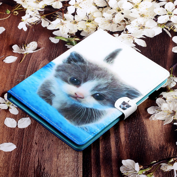 10 inch Universal Colored Drawing Horizontal Flip PU Leather Case with Holder & Card Slot(Blue White cat) - 10 - 11 inch by PMC TechLife | Online Shopping South Africa | PMC TechLife | Buy Now Pay Later Mobicred