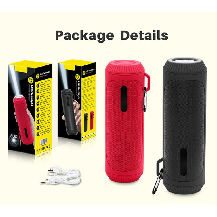 NewRixing NR-4016A TWS Outdoor Splashproof Bluetooth Speaker with Carabiner Handle & SOS Flashlight(Red) - Desktop Speaker by NewRixing | Online Shopping South Africa | PMC Jewellery | Buy Now Pay Later Mobicred