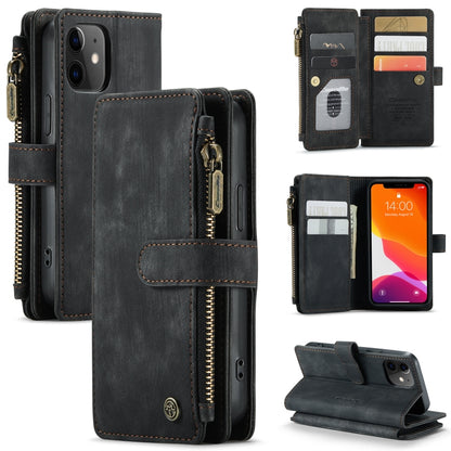 For iPhone 12 mini CaseMe-C30 PU + TPU Multifunctional Horizontal Flip Leather Case with Holder & Card Slot & Wallet & Zipper Pocket (Black) - iPhone 12 mini Cases by CaseMe | Online Shopping South Africa | PMC Jewellery | Buy Now Pay Later Mobicred