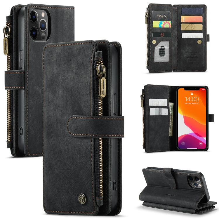 For iPhone 12 / 12 Pro CaseMe-C30 PU + TPU Multifunctional Horizontal Flip Leather Case with Holder & Card Slot & Wallet & Zipper Pocket(Black) - iPhone 12 / 12 Pro Cases by CaseMe | Online Shopping South Africa | PMC Jewellery | Buy Now Pay Later Mobicred