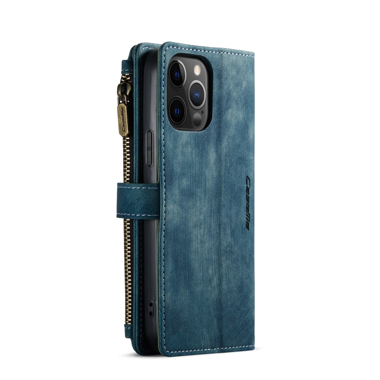 For iPhone 12 Pro Max CaseMe-C30 PU + TPU Multifunctional Horizontal Flip Leather Case with Holder & Card Slot & Wallet & Zipper Pocket(Blue) - iPhone 12 Pro Max Cases by CaseMe | Online Shopping South Africa | PMC Jewellery | Buy Now Pay Later Mobicred