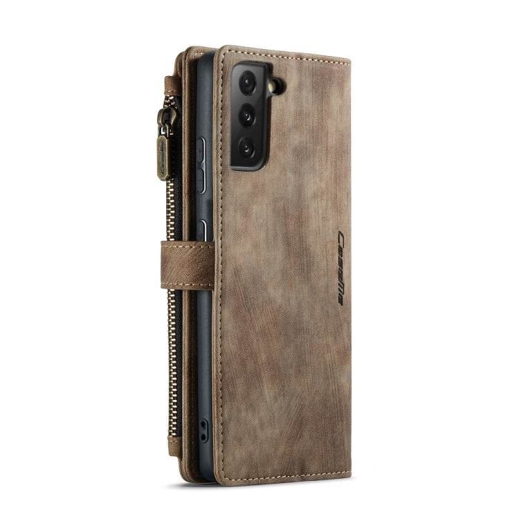 For Samsung Galaxy S21 FE CaseMe-C30 PU + TPU Multifunctional Horizontal Flip Leather Case with Holder & Card Slot & Wallet & Zipper Pocket(Brown) - Galaxy Phone Cases by CaseMe | Online Shopping South Africa | PMC Jewellery | Buy Now Pay Later Mobicred