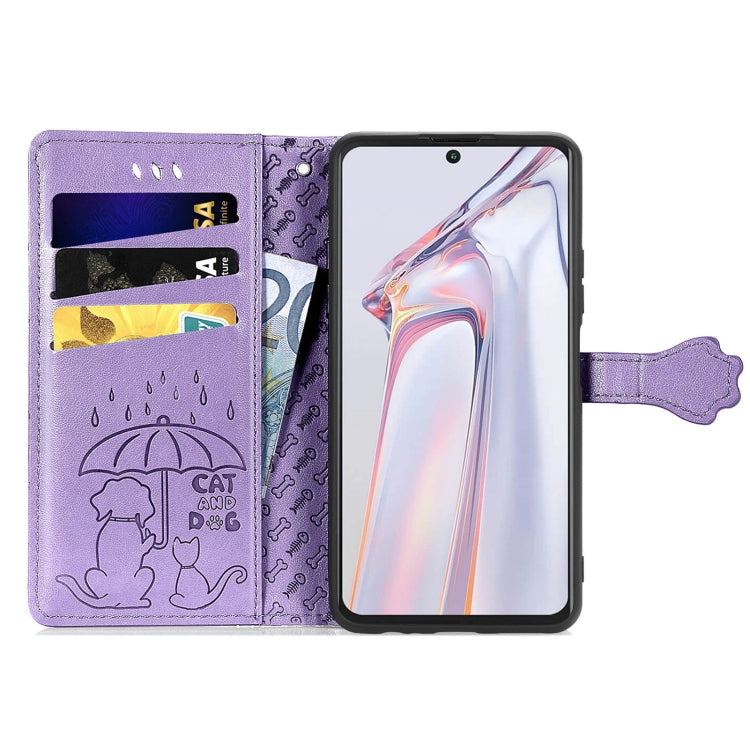 For Blackview A100 Lovely Cat and Dog Embossing Pattern Horizontal Flip Leather Case , with Holder & Card Slots & Wallet & Cartoon Clasp & Lanyard(Purple) - More Brand by PMC Jewellery | Online Shopping South Africa | PMC Jewellery | Buy Now Pay Later Mobicred