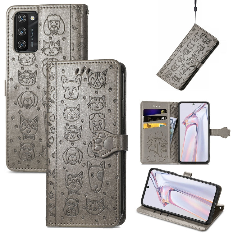 For Blackview A100 Lovely Cat and Dog Embossing Pattern Horizontal Flip Leather Case , with Holder & Card Slots & Wallet & Cartoon Clasp & Lanyard(Grey) - More Brand by PMC Jewellery | Online Shopping South Africa | PMC Jewellery | Buy Now Pay Later Mobicred