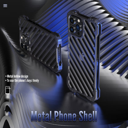 For iPhone 13 R-JUST RJ-50 Hollow Breathable Armor Metal Shockproof Protective Case(Silver Grey) - iPhone 13 Cases by R-JUST | Online Shopping South Africa | PMC Jewellery | Buy Now Pay Later Mobicred