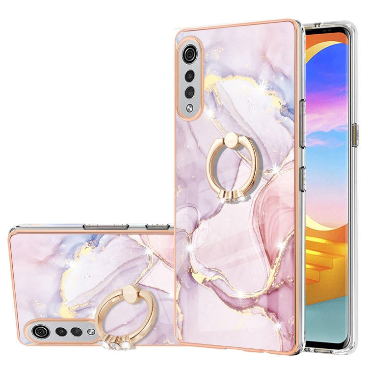 For LG Velvet 4G & 5G / G9 Velvet Electroplating Marble Pattern IMD TPU Shockproof Case with Ring Holder(Rose Gold 005) - LG by PMC Jewellery | Online Shopping South Africa | PMC Jewellery