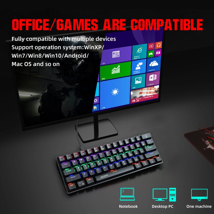 HXSJ V900 61 Keys Cool Lighting Effect Mechanical Wired Keyboard(Black) - free shipping - PMC Jewellery - Order now!