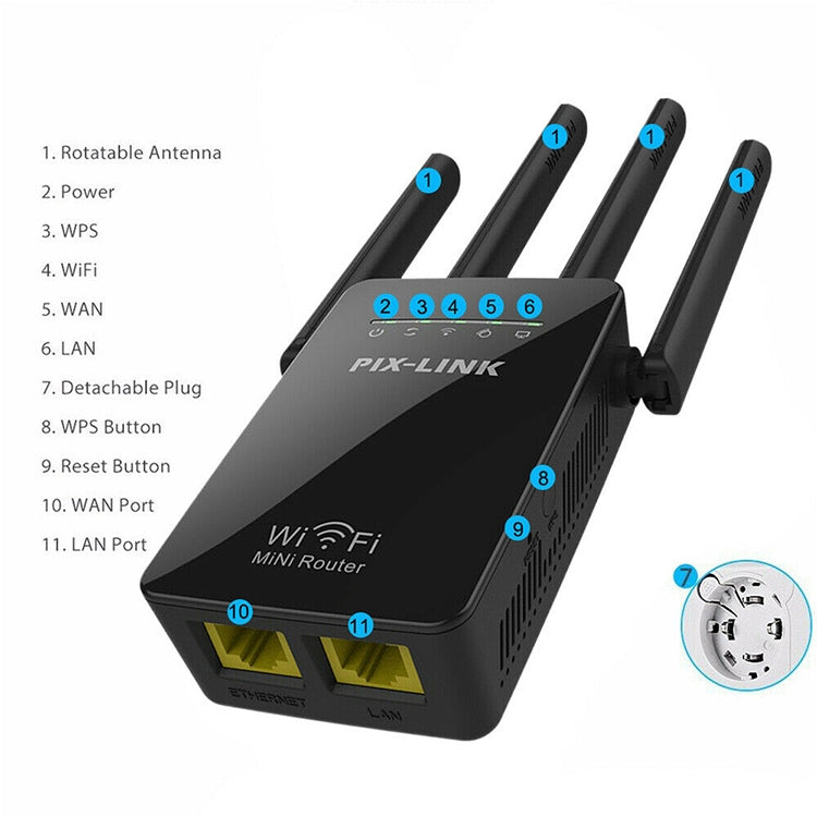 Wireless Smart WiFi Router Repeater with 4 WiFi Antennas, Plug Specification:EU Plug(Black) - Wireless Routers by PMC Jewellery | Online Shopping South Africa | PMC Jewellery | Buy Now Pay Later Mobicred