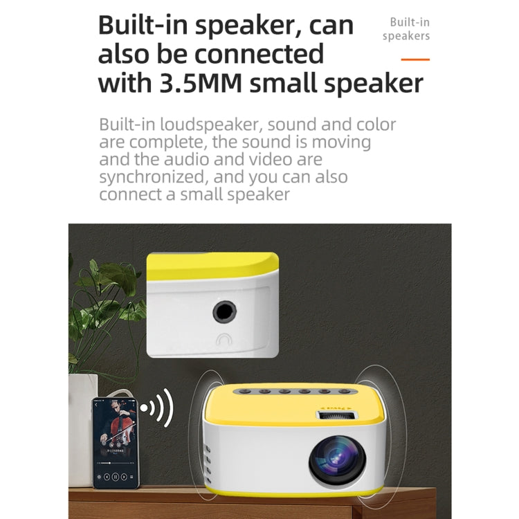 T20 320x240 400 Lumens Portable Home Theater LED HD Digital Projector, Same Screen Version, UK Plug(White Yellow) - LED Projector by PMC Jewellery | Online Shopping South Africa | PMC Jewellery | Buy Now Pay Later Mobicred