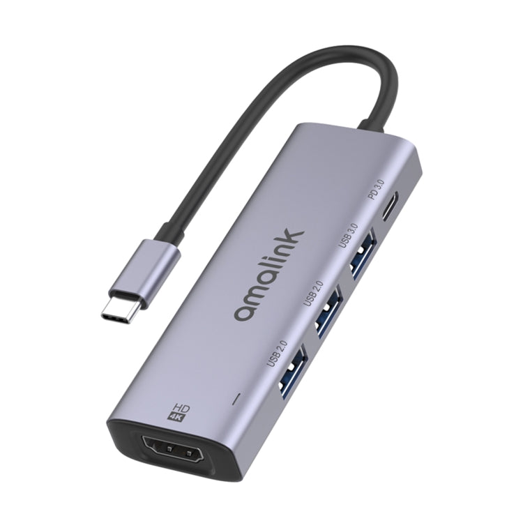 amalink 95123D Type-C / USB-C to HDMI + 3 Ports USB + PD 3.0 Multi-function HUB(Grey) - USB HUB by amalink | Online Shopping South Africa | PMC Jewellery | Buy Now Pay Later Mobicred