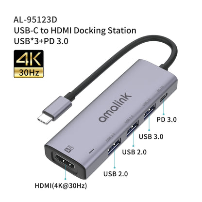 amalink 95123D Type-C / USB-C to HDMI + 3 Ports USB + PD 3.0 Multi-function HUB(Grey) - USB HUB by amalink | Online Shopping South Africa | PMC Jewellery | Buy Now Pay Later Mobicred