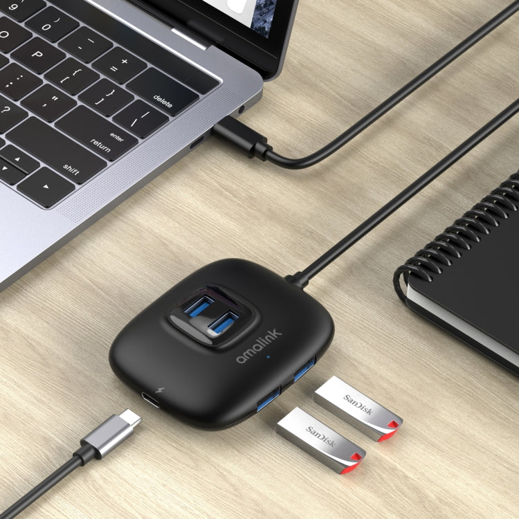 amalink UC310 Type-C / USB-C to 4 Ports USB Multi-function HUB(Black) - USB HUB by amalink | Online Shopping South Africa | PMC Jewellery | Buy Now Pay Later Mobicred