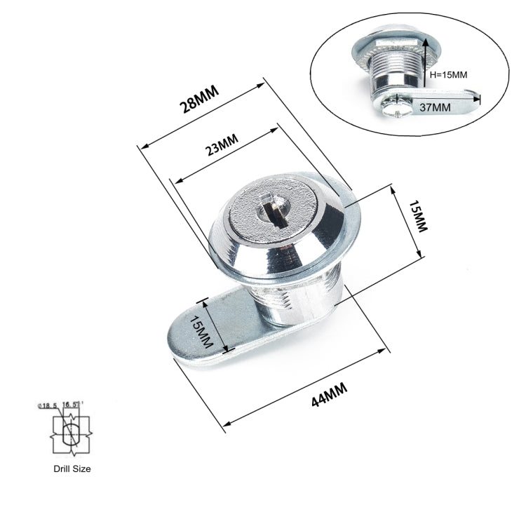 A2921-01 15mm Cylinder Drawer & Cabinet Lock Cam Locks - Locks & Hasps by PMC Jewellery | Online Shopping South Africa | PMC Jewellery | Buy Now Pay Later Mobicred