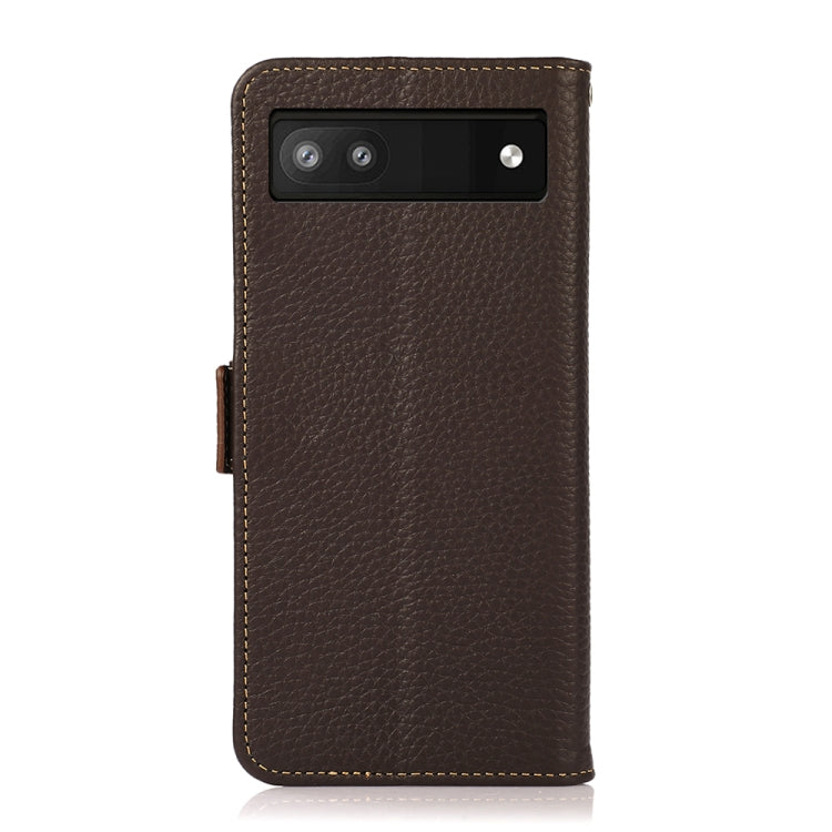 For Google Pixel 6a KHAZNEH Side-Magnetic Litchi Genuine Leather RFID Case(Brown) - Google Cases by PMC TechLife | Online Shopping South Africa | PMC TechLife | Buy Now Pay Later Mobicred
