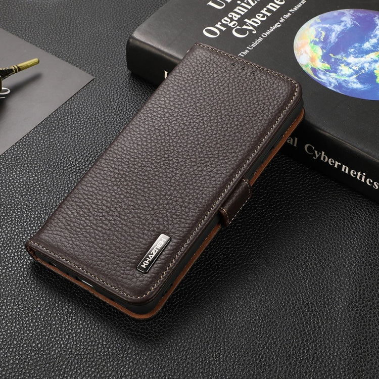 For Google Pixel 6a KHAZNEH Side-Magnetic Litchi Genuine Leather RFID Case(Brown) - Google Cases by PMC TechLife | Online Shopping South Africa | PMC TechLife | Buy Now Pay Later Mobicred