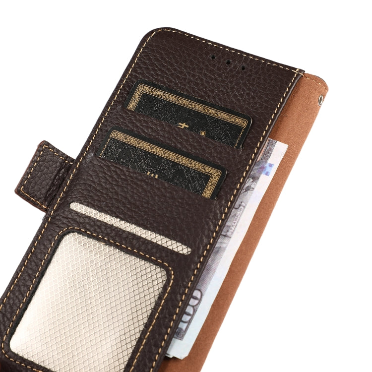 For Nokia 1.4 KHAZNEH Side-Magnetic Litchi Genuine Leather RFID Phone Case(Brown) - Nokia Cases by PMC TechLife | Online Shopping South Africa | PMC TechLife | Buy Now Pay Later Mobicred