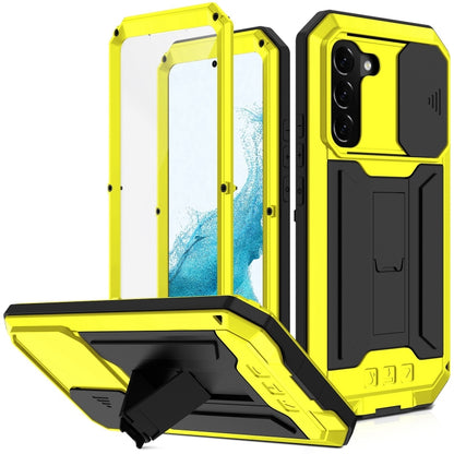 For Samsung Galaxy S22+ 5G R-JUST Sliding Camera Metal + Silicone Holder Phone Case(Yellow) - Galaxy S22+ 5G Cases by R-JUST | Online Shopping South Africa | PMC Jewellery