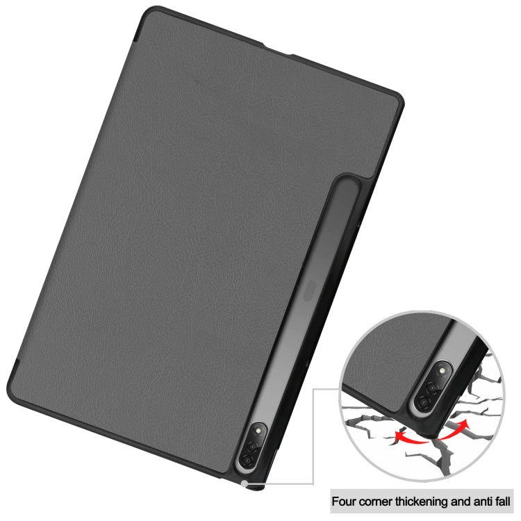 For Lenovo Tab P12 Pro 12.6 Three-folding Holder Custer Texture Leather Tablet Case(Grey) - Lenovo by PMC TechLife | Online Shopping South Africa | PMC TechLife