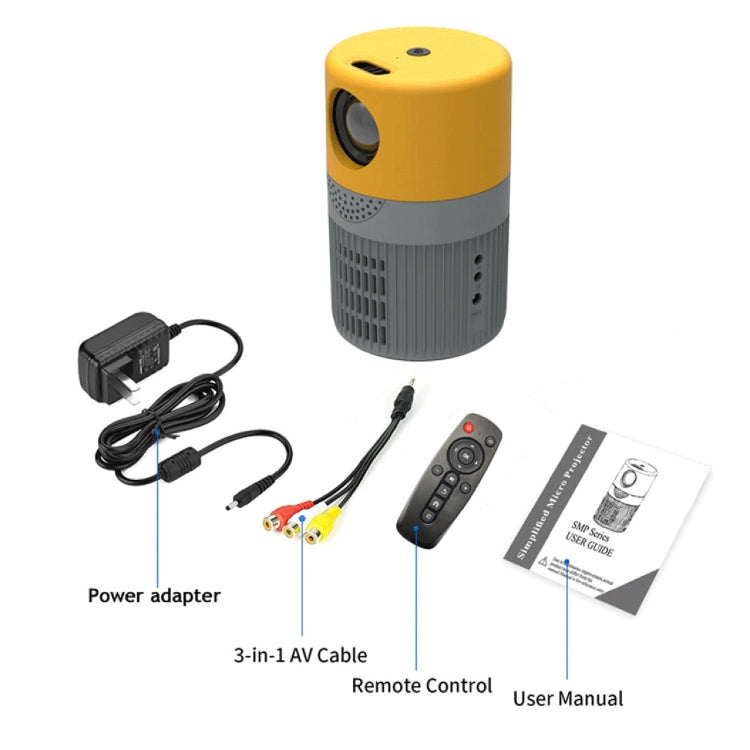 T400 100 inch Screen 3000 Lumens LED Mini Projector, Plug Type:EU Plug(Grey Yellow) - Mini Projector by PMC Jewellery | Online Shopping South Africa | PMC Jewellery | Buy Now Pay Later Mobicred